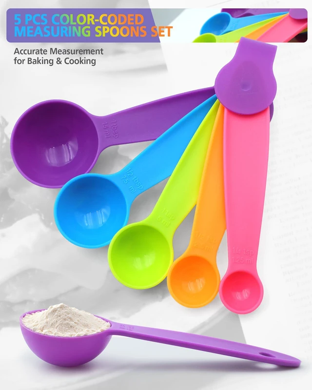 Alt view image 2 of 7 - Measuring Spoons Set of 5, Fade-Proof Markings, Color Coded Plastic