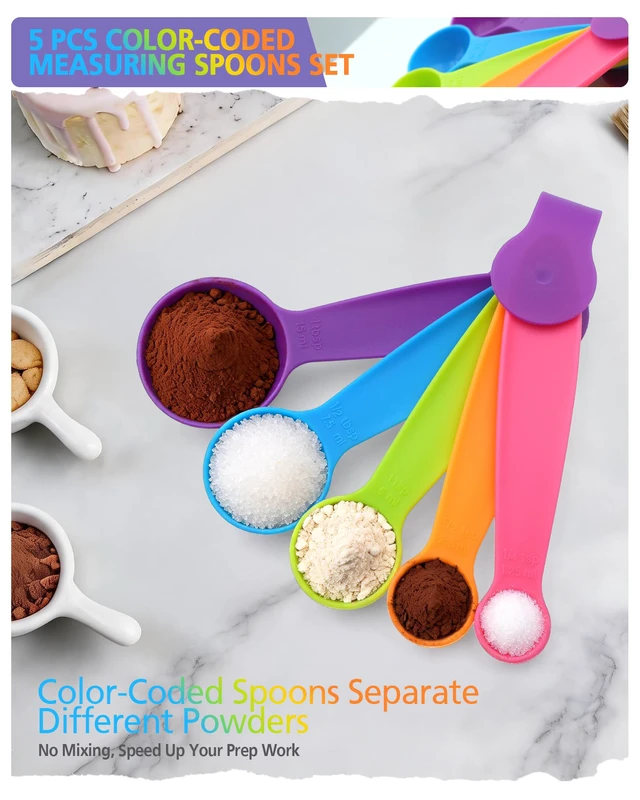 Alt view image 4 of 7 - Measuring Spoons Set of 5, Fade-Proof Markings, Color Coded Plastic