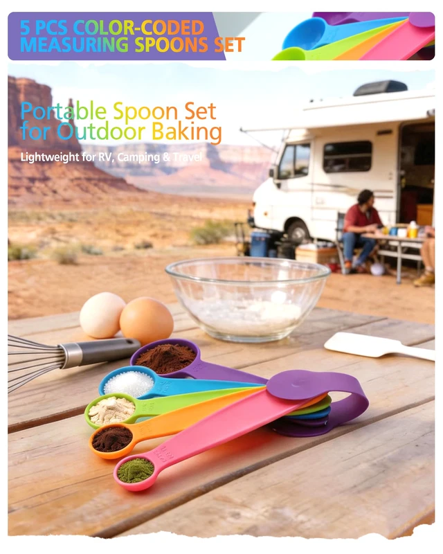 Alt view image 5 of 7 - Measuring Spoons Set of 5, Fade-Proof Markings, Color Coded Plastic