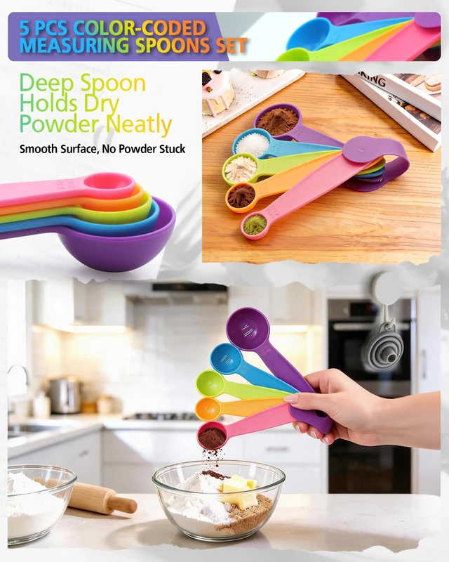 Alt view image 6 of 7 - Measuring Spoons Set of 5, Fade-Proof Markings, Color Coded Plastic