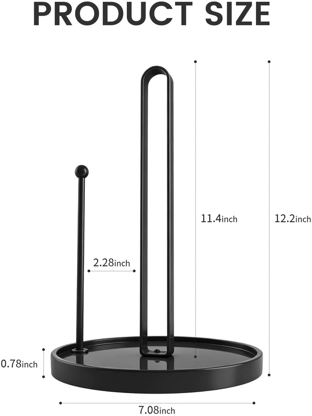 Alt view image 2 of 6 - Paper Towel Holder Countertop, Black Paper Towels Holder for Kitchen, Kitchen Roll Dispenser, Standing Paper Towel Holder with Anti Slip Base