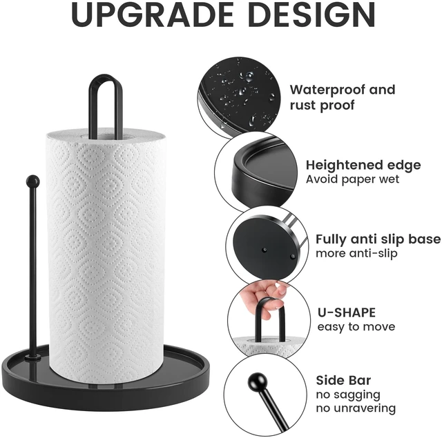 Alt view image 3 of 6 - Paper Towel Holder Countertop, Black Paper Towels Holder for Kitchen, Kitchen Roll Dispenser, Standing Paper Towel Holder with Anti Slip Base