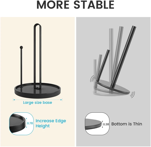 Alt view image 4 of 6 - Paper Towel Holder Countertop, Black Paper Towels Holder for Kitchen, Kitchen Roll Dispenser, Standing Paper Towel Holder with Anti Slip Base