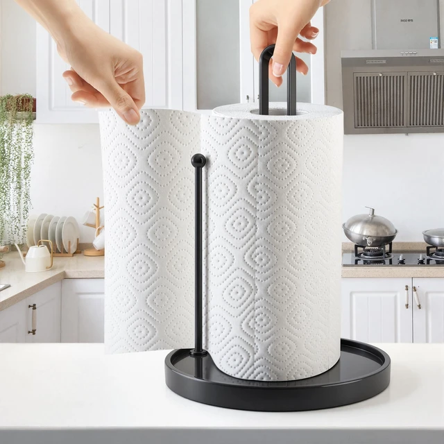 Alt view image 6 of 6 - Paper Towel Holder Countertop, Black Paper Towels Holder for Kitchen, Kitchen Roll Dispenser, Standing Paper Towel Holder with Anti Slip Base