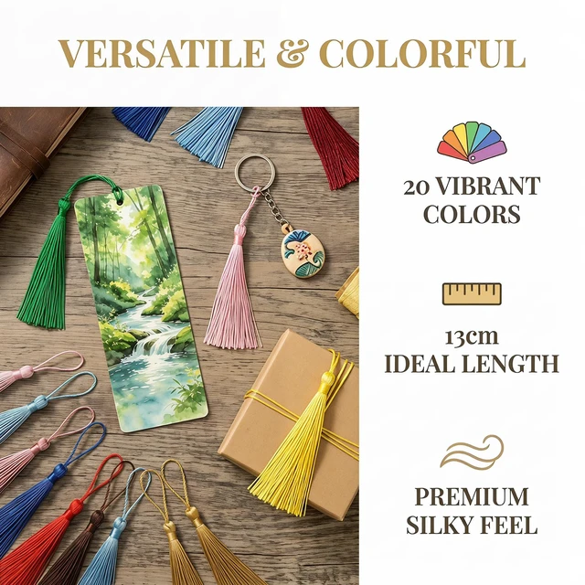 Alt view image 2 of 5 - Tassels Decorative Craft Bookmark Bulk for Jewelry Making 20 Colors | Tassel Charm Ornament Decoration as Accessory Gift for DIY Colorful Handmade Bookmark Making Jewelry Party Supply