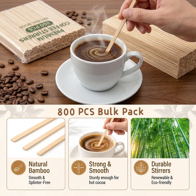 Alt view image 3 of 7 - 800 Wooden Coffee Stirrers, 4.3 Inch Stir Sticks For Hot & Cold Drinks | Smooth Burr-Free Wood, Odorless, Sturdy In Hot Drinks, Ideal For Coffee, Tea, Office, Cafe, Home, Crafts