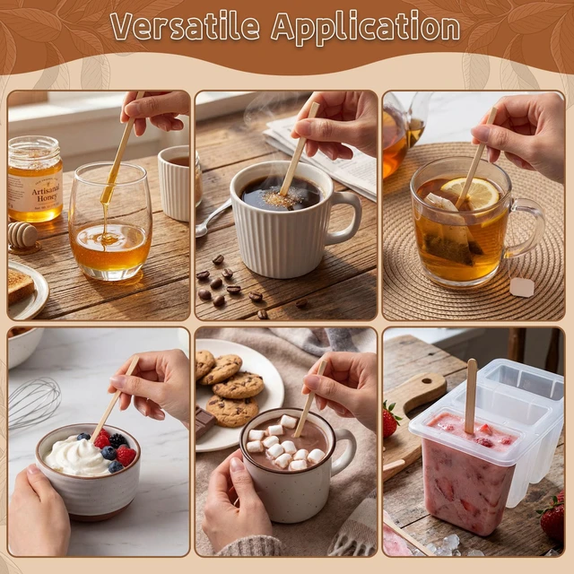 Alt view image 7 of 7 - 800 Wooden Coffee Stirrers, 4.3 Inch Stir Sticks For Hot & Cold Drinks | Smooth Burr-Free Wood, Odorless, Sturdy In Hot Drinks, Ideal For Coffee, Tea, Office, Cafe, Home, Crafts