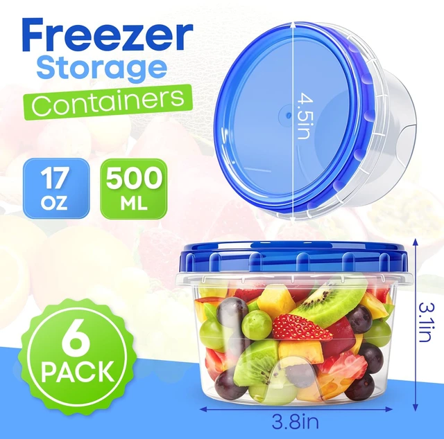 Alt view image 2 of 6 - Freezer Storage Containers, 6 Pack-16 Oz Food Storage Containers with Twist Top Lids,BPA Free, Reusable, Meal Prep,Microwave and Dishwasher Safe