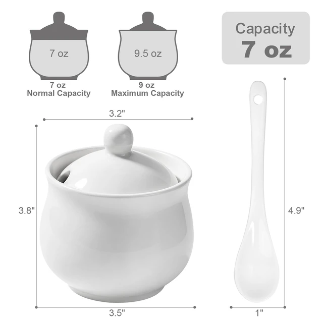Alt view image 4 of 7 - Sugar Bowl with Lid and Spoon, Elegant Ceramic Container, White 7 Oz | For Salt, Pepper, Spices and Sugar, Easy to Clean, Ideal for Coffee Bar, Kitchen Counter & Dining Table