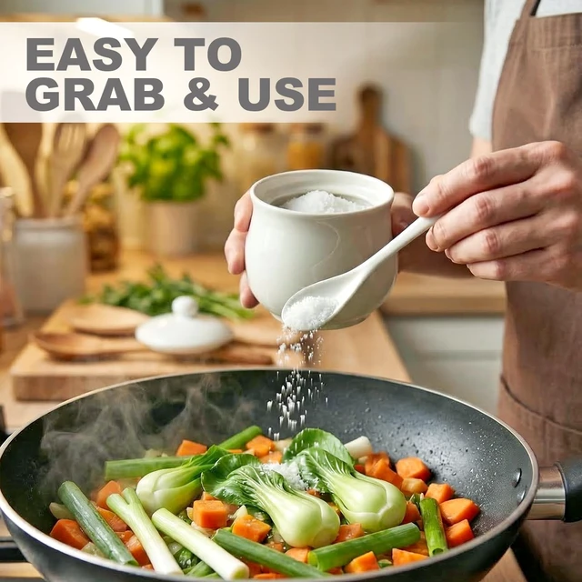 Alt view image 3 of 7 - Sugar Bowl with Lid and Spoon, Elegant Ceramic Container, White 7 Oz | For Salt, Pepper, Spices and Sugar, Easy to Clean, Ideal for Coffee Bar, Kitchen Counter & Dining Table