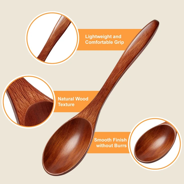 Alt view image 3 of 7 - 7 PCS Wooden Spoons for Eating, 5.7 Inch Small Wooden Spoons Set | Wood Honey Spoons, Hardwood Tablespoons for Tea, Coffee, Soup, Jam, Spices, Ice Cream
