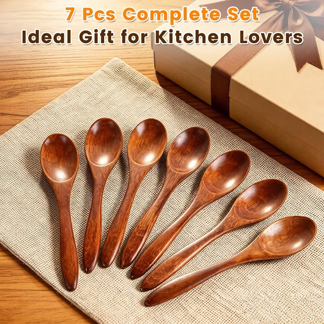 Alt view image 7 of 7 - 7 PCS Wooden Spoons for Eating, 5.7 Inch Small Wooden Spoons Set | Wood Honey Spoons, Hardwood Tablespoons for Tea, Coffee, Soup, Jam, Spices, Ice Cream