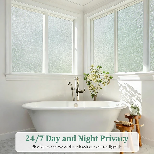 Alt view image 2 of 7 - Frosted Glass Window Privacy Film, Day and Night, 17.5" x 78.7" | Static Cling No Glue Removable, Frosting Opaque Decorative Film, UV Heat Blocking, Renter Friendly for Bathroom Bedroom Door