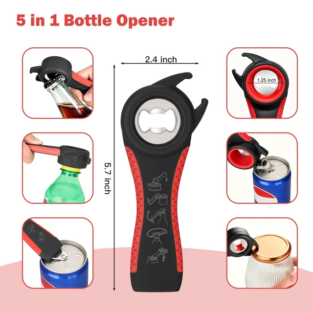 Alt view image 3 of 6 - Jar Opener Set for Seniors, Arthritis, Weak Hands (Red&Black) | 6-in-1 Adjustable Jar Opener Can Opener, 4-in-1 Bottle Opener Lid Opener & Rubber Jar Gripper, Multifunctional Kitchen Gadget