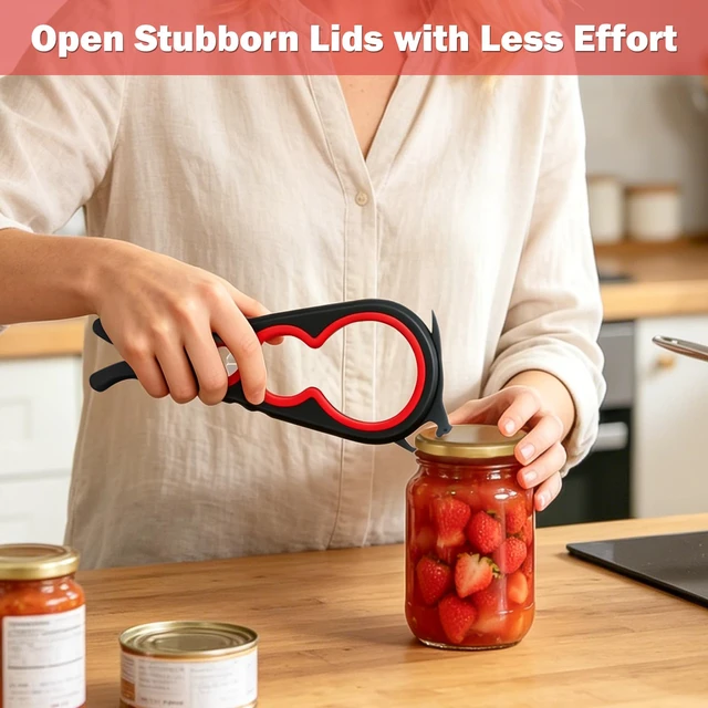 Alt view image 5 of 6 - Jar Opener Set for Seniors, Arthritis, Weak Hands (Red&Black) | 6-in-1 Adjustable Jar Opener Can Opener, 4-in-1 Bottle Opener Lid Opener & Rubber Jar Gripper, Multifunctional Kitchen Gadget