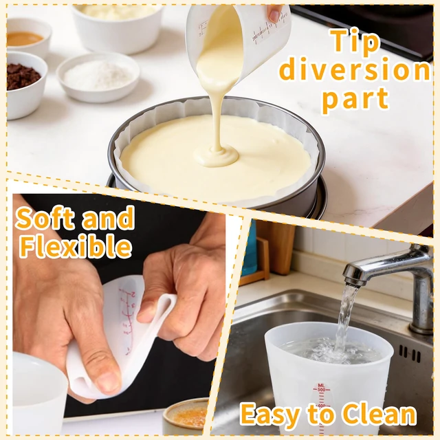 Alt view image 6 of 6 - Food-Grade Silicone Cups for Melting Chocolate, 3Pcs BPA Free Silicone Measuring Cups with 1/2Cup/1Cup/2Cup Capacity, Reusable Baking Supplies for DIY Chocolate Molds