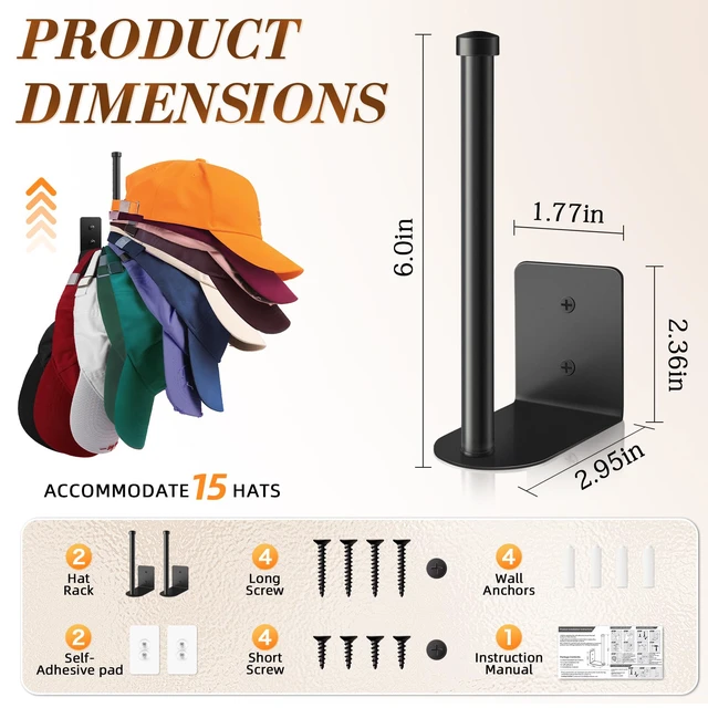 Alt view image 2 of 7 - Hat Rack for Wall 2 Pcs,RV Camper Essentials Hat Organizer for Home Storage | Camper/Rv Accessories for Hat Lovers,Keeps Caps Neatly,MultiPurpose Wall Storage Solution for Rv,Camper,Home Organization