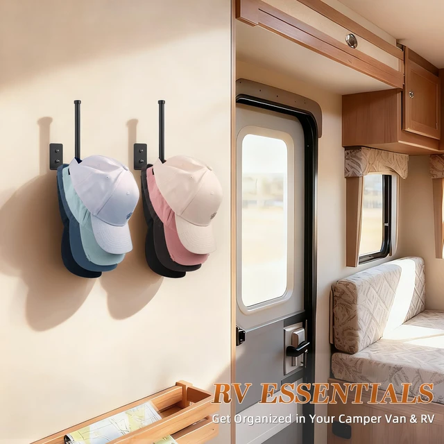 Alt view image 5 of 7 - Hat Rack for Wall 2 Pcs,RV Camper Essentials Hat Organizer for Home Storage | Camper/Rv Accessories for Hat Lovers,Keeps Caps Neatly,MultiPurpose Wall Storage Solution for Rv,Camper,Home Organization