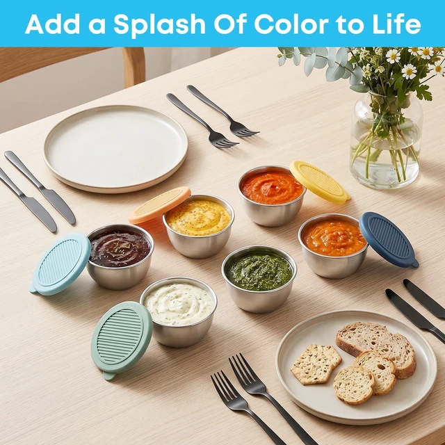 Alt view image 6 of 6 - 7 Pack Salad Dressing Container to Go, Leakproof Salad Dressing Container with Lids, Reusable Sauce Containers for Lunch Box, Small Condiment Containers with Lids