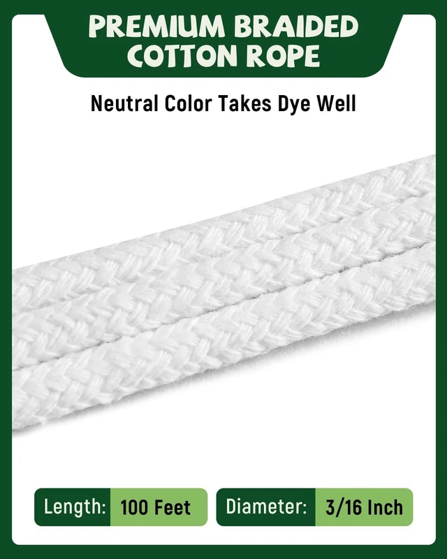 Alt view image 2 of 7 - 100ft 3/16" Clothesline White Braided Cotton Rope Strong for Crafts Laundry | Soft Cotton Cord with Synthetic Core for Clothes Line OutdoorsCamping Macramé Gentle Grip Secure Knot Smooth Weave UV-safe