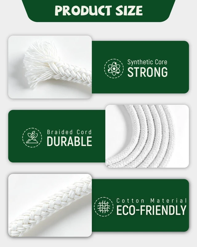 Alt view image 3 of 7 - 100ft 3/16" Clothesline White Braided Cotton Rope Strong for Crafts Laundry | Soft Cotton Cord with Synthetic Core for Clothes Line OutdoorsCamping Macramé Gentle Grip Secure Knot Smooth Weave UV-safe
