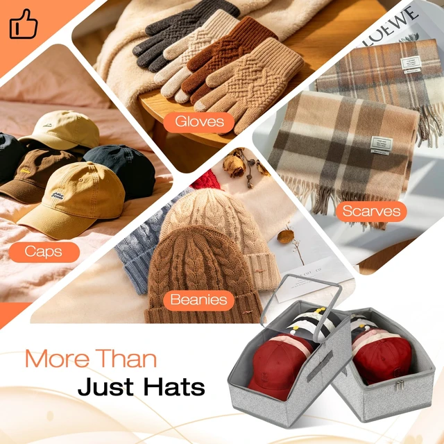 Alt view image 7 of 7 - Hat Organizer for Baseball Caps, Hat Storage with Large Clear Window for Closet, Hat Box with Cardboard Liner, Dust-Resistant, Stackable, Holds 12-15 Caps, Grey