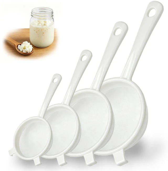 Main image of 4 Pcs Plastic Kefir Fine Mesh Strainer Set, Nylon Kefir Food Strainers Fine Sieve Colander Sifter for Straining & Transferring Tea, Juice, Pasta