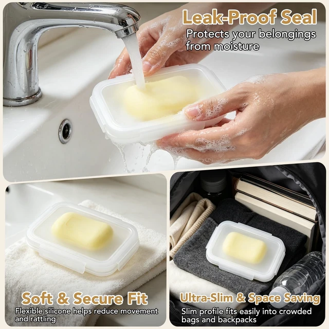 Alt view image 4 of 4 - Ultra-Slim Travel Soap Case with Airtight Silicone Seal - Leakproof, Portable Soap Holder for Camping, Gym & Outdoor Use - Compact Design for Travel and Business Trips (White)