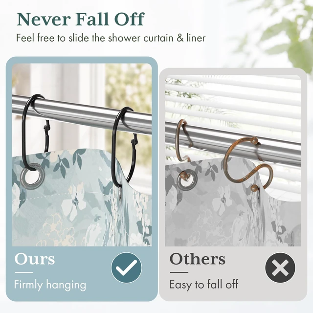 Alt view image 3 of 7 - Shower Curtain Rings Black Shower Curtain Hooks,Shower Rings for Curtain Rust Proof, Shower Curtain Hangers Anti-Drop Shower Hooks for Shower Curtain Rod Oval Bathroom Curtain Rings, 12Pcs