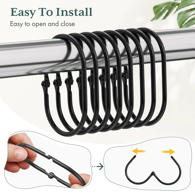 Alt view image 5 of 7 - Shower Curtain Rings Black Shower Curtain Hooks,Shower Rings for Curtain Rust Proof, Shower Curtain Hangers Anti-Drop Shower Hooks for Shower Curtain Rod Oval Bathroom Curtain Rings, 12Pcs