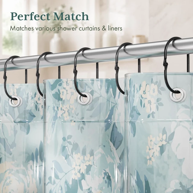 Alt view image 7 of 7 - Shower Curtain Rings Black Shower Curtain Hooks,Shower Rings for Curtain Rust Proof, Shower Curtain Hangers Anti-Drop Shower Hooks for Shower Curtain Rod Oval Bathroom Curtain Rings, 12Pcs