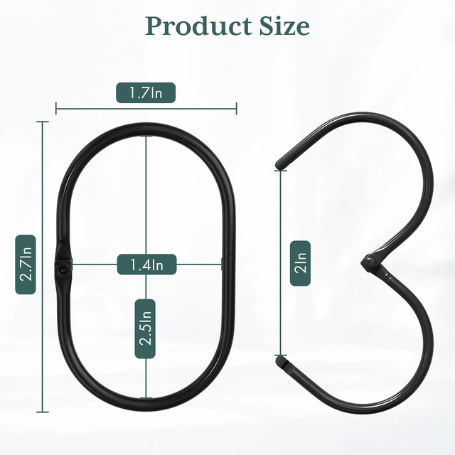Alt view image 6 of 7 - Shower Curtain Rings Black Shower Curtain Hooks,Shower Rings for Curtain Rust Proof, Shower Curtain Hangers Anti-Drop Shower Hooks for Shower Curtain Rod Oval Bathroom Curtain Rings, 12Pcs