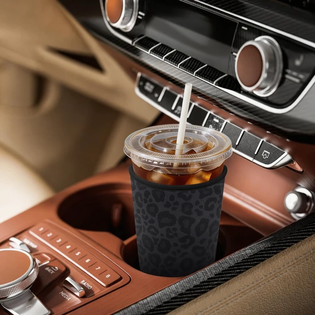 Alt view image 2 of 4 - Insulated Neoprene Cup Sleeve for Iced Coffee & Cold Soda Reusable & Sweatproof, Keeps Drinks Cold Longer, Coffee Coolie for Hot & Iced Drinks (Black Leopard Print, Large: 32oz)