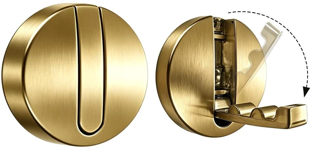 Main image of Foldable Shower Towel Coat Hooks 2PCS, Heavy Duty Metal Wall Hooks | Multi Purpose Wall Mounted Hanging Hooks for Bathroom Entryway, Brushed Gold