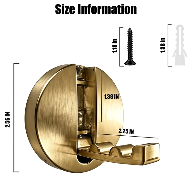 Alt view image 3 of 5 - Foldable Shower Towel Coat Hooks 2PCS, Heavy Duty Metal Wall Hooks | Multi Purpose Wall Mounted Hanging Hooks for Bathroom Entryway, Brushed Gold