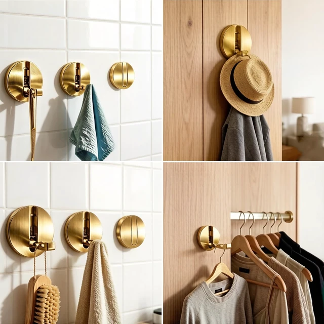 Alt view image 5 of 5 - Foldable Shower Towel Coat Hooks 2PCS, Heavy Duty Metal Wall Hooks | Multi Purpose Wall Mounted Hanging Hooks for Bathroom Entryway, Brushed Gold
