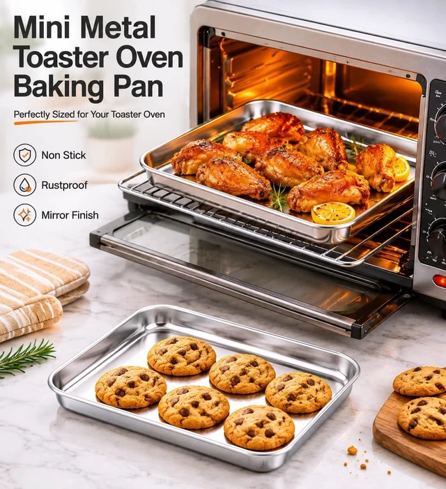 Alt view image 4 of 7 - Stainless Steel Baking Sheet, 10.4" x 8" Cookie Sheet Pan, 1-Pack | Small Toaster Oven Tray for Baking, Healthy & Non-Toxic, Easy Clean & Dishwasher Safe
