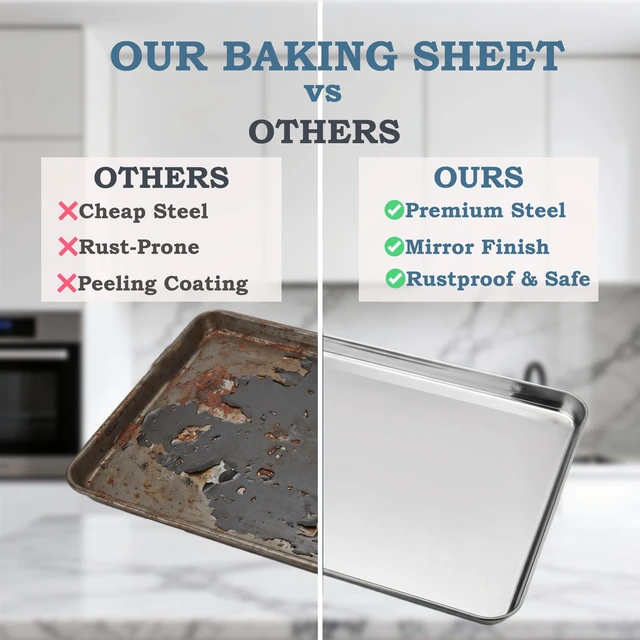 Alt view image 6 of 7 - Stainless Steel Baking Sheet, 10.4" x 8" Cookie Sheet Pan, 1-Pack | Small Toaster Oven Tray for Baking, Healthy & Non-Toxic, Easy Clean & Dishwasher Safe