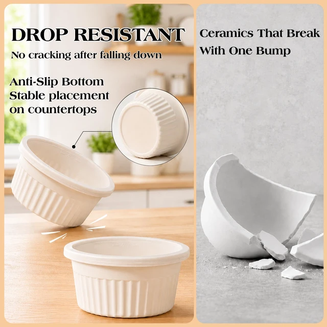 Alt view image 2 of 7 - 4 Oz Silicone Ramekins Oven Safe, Creme Brulee Ramekins with Frame | 6 Pack Shatterproof Dipping Bowls for Souffle, Pudding and Muffin, Nonstick Souffle Dish BPA-free, Air Fryer, Dishwasher Safe