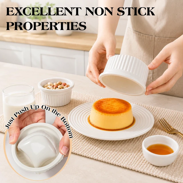 Alt view image 3 of 7 - 4 Oz Silicone Ramekins Oven Safe, Creme Brulee Ramekins with Frame | 6 Pack Shatterproof Dipping Bowls for Souffle, Pudding and Muffin, Nonstick Souffle Dish BPA-free, Air Fryer, Dishwasher Safe