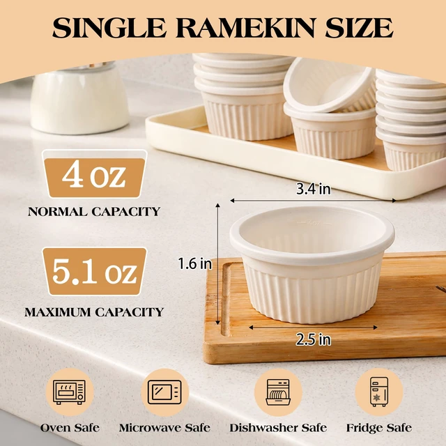 Alt view image 4 of 7 - 4 Oz Silicone Ramekins Oven Safe, Creme Brulee Ramekins with Frame | 6 Pack Shatterproof Dipping Bowls for Souffle, Pudding and Muffin, Nonstick Souffle Dish BPA-free, Air Fryer, Dishwasher Safe