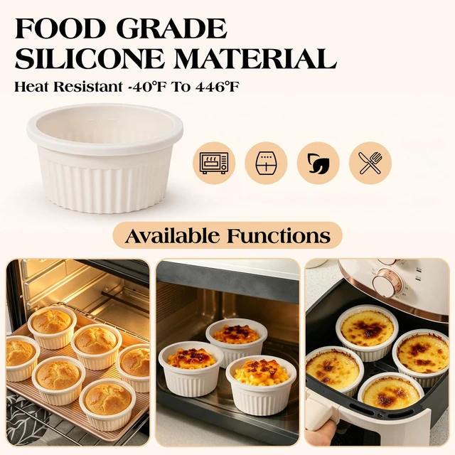 Alt view image 5 of 7 - 4 Oz Silicone Ramekins Oven Safe, Creme Brulee Ramekins with Frame | 6 Pack Shatterproof Dipping Bowls for Souffle, Pudding and Muffin, Nonstick Souffle Dish BPA-free, Air Fryer, Dishwasher Safe