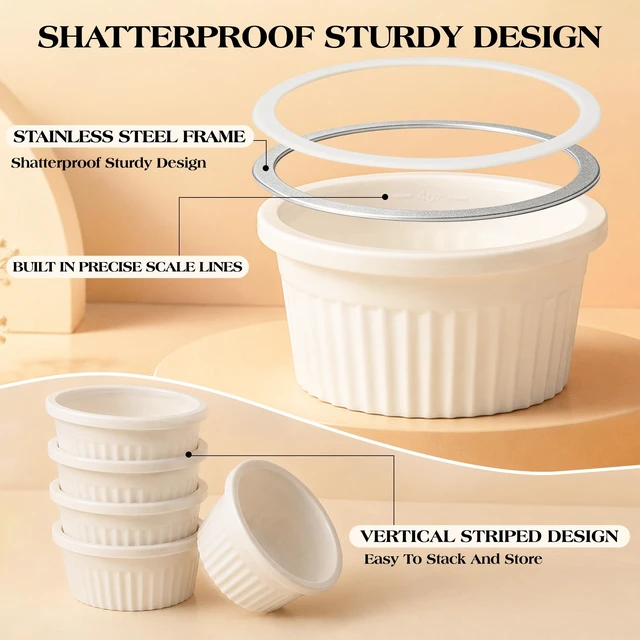 Alt view image 6 of 7 - 4 Oz Silicone Ramekins Oven Safe, Creme Brulee Ramekins with Frame | 6 Pack Shatterproof Dipping Bowls for Souffle, Pudding and Muffin, Nonstick Souffle Dish BPA-free, Air Fryer, Dishwasher Safe