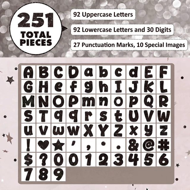 Alt view image 3 of 4 - 251 Pcs Bulletin Board Letters, 4''Glitter Letters for Bulletin Board | Includes 300 Pcs Adhesive Dot, Uppercase, Lowercase, Numbers, Punctuation and Symbols, for Classroom Decor DIY - Black