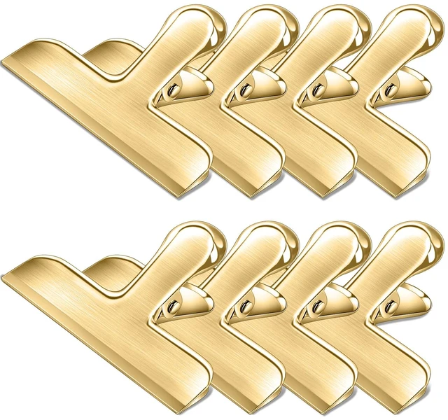 Main image of Bag Clips, 8 Pack Chip Clips Heavy Duty Snack Bread Coffee Clip, Air Tight Seal Food Clip Large Clamp Office Paper Clamps for Food Packages, Kitchen, Office, Home, Fridge Gold