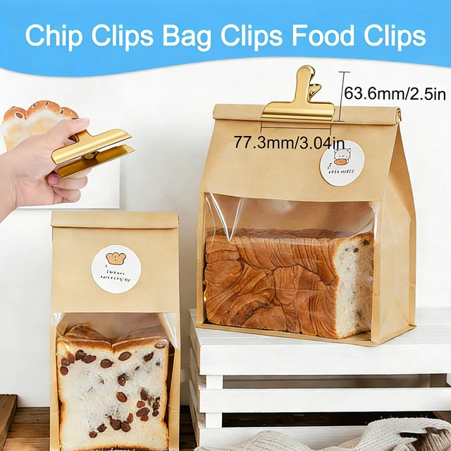 Alt view image 2 of 6 - Bag Clips, 8 Pack Chip Clips Heavy Duty Snack Bread Coffee Clip, Air Tight Seal Food Clip Large Clamp Office Paper Clamps for Food Packages, Kitchen, Office, Home, Fridge Gold