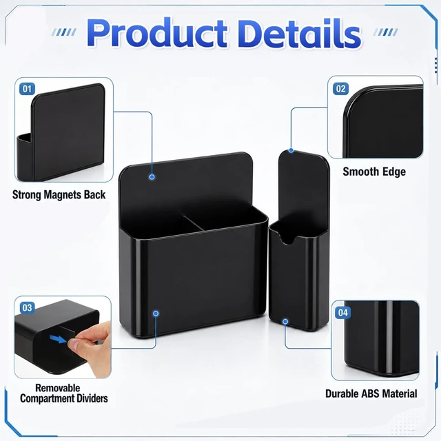 Alt view image 3 of 7 - Magnetic Pen Holder, 2 Pack Magnetic Dry Erase Marker Holder, Black Strong Magnetic Marker Holder Pen Pencil Organizer for Whiteboard, Refrigerator, Office, Locker Accessories, Classroom Must Haves
