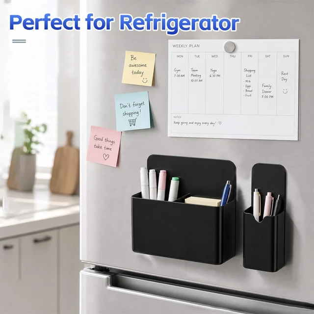 Alt view image 5 of 7 - Magnetic Pen Holder, 2 Pack Magnetic Dry Erase Marker Holder, Black Strong Magnetic Marker Holder Pen Pencil Organizer for Whiteboard, Refrigerator, Office, Locker Accessories, Classroom Must Haves