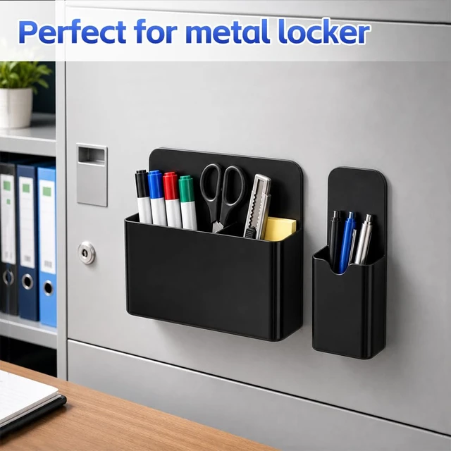Alt view image 7 of 7 - Magnetic Pen Holder, 2 Pack Magnetic Dry Erase Marker Holder, Black Strong Magnetic Marker Holder Pen Pencil Organizer for Whiteboard, Refrigerator, Office, Locker Accessories, Classroom Must Haves