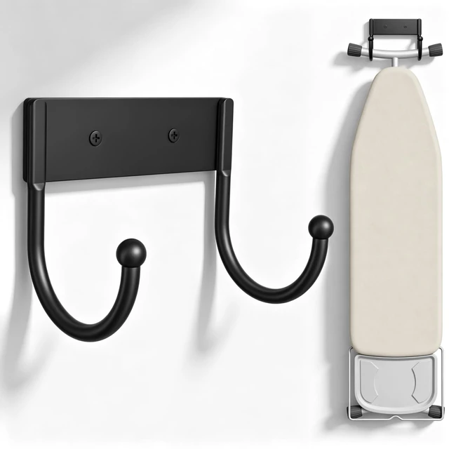 Main image of Ironing Board Hanger Wall Mount, 5 Inch Iron Board Holder for Laundry Room Storage, Space Saving Wall Hanger for Ironing Board, Black